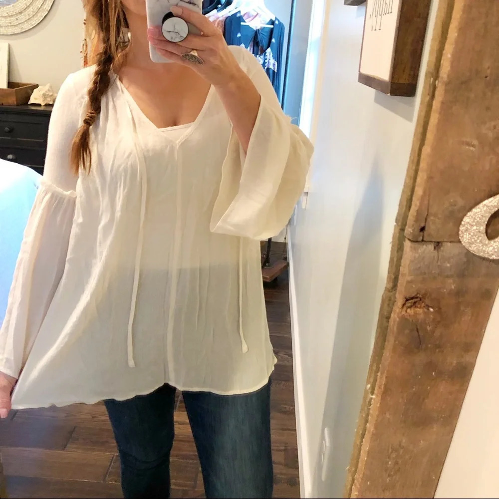Cotton Candy LA cream hi low bell sleeve boho top